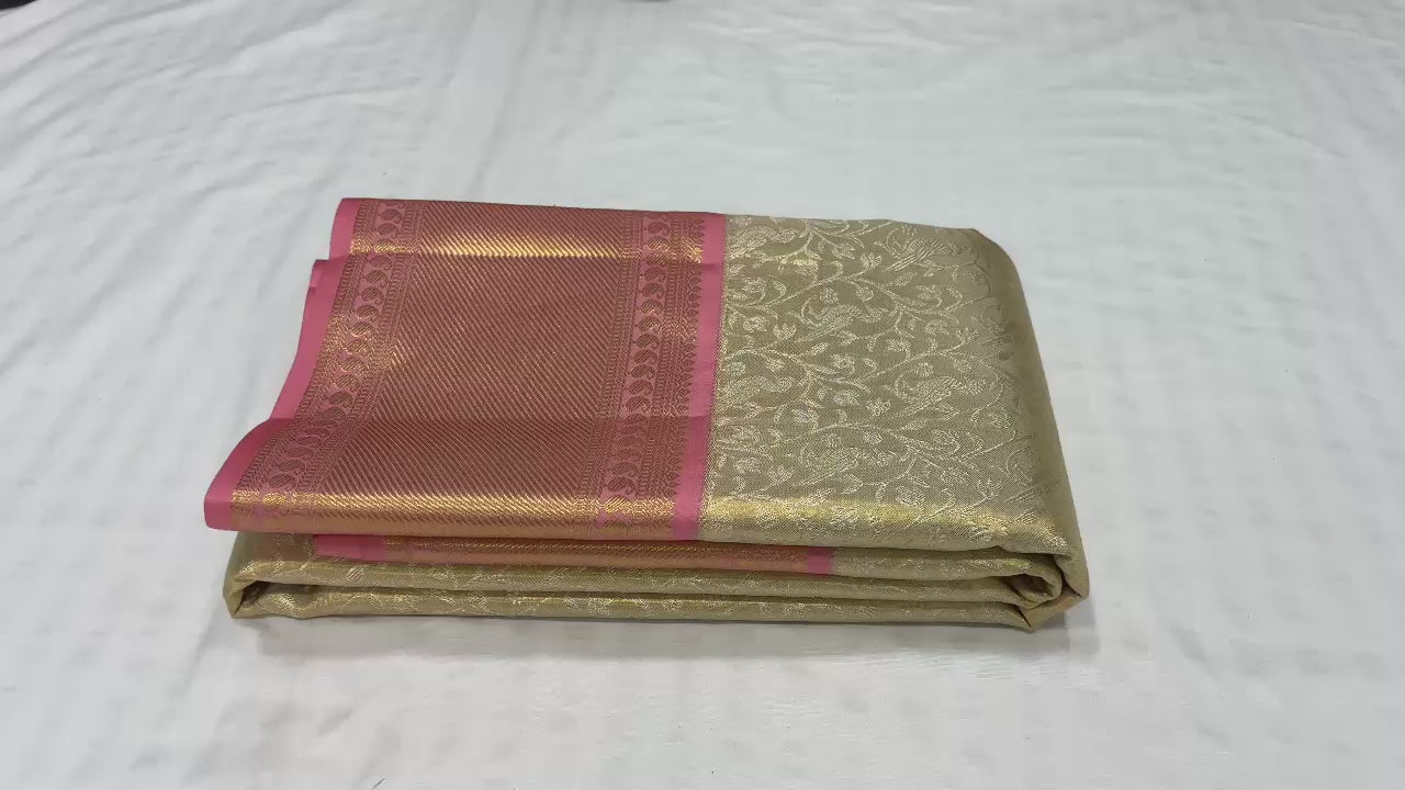 Classic Champagne & Peach Tissue Kuttu Bridal Elegance Kanchipuram Handloom Silk Saree SS25286