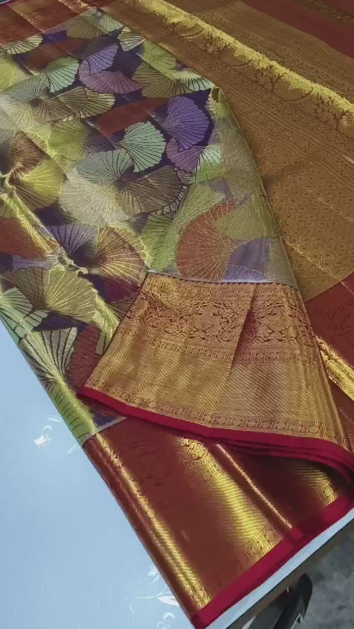 Shimmer Gold & Chilli Red Antique 2gm Zari Bridal Elegance Kanchipuram Handloom Silk Saree SS24627