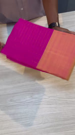 Load and play video in Gallery viewer, Classic Orange &amp; Deep Pink Kanchipuram Handloom Silk Saree SS26576
