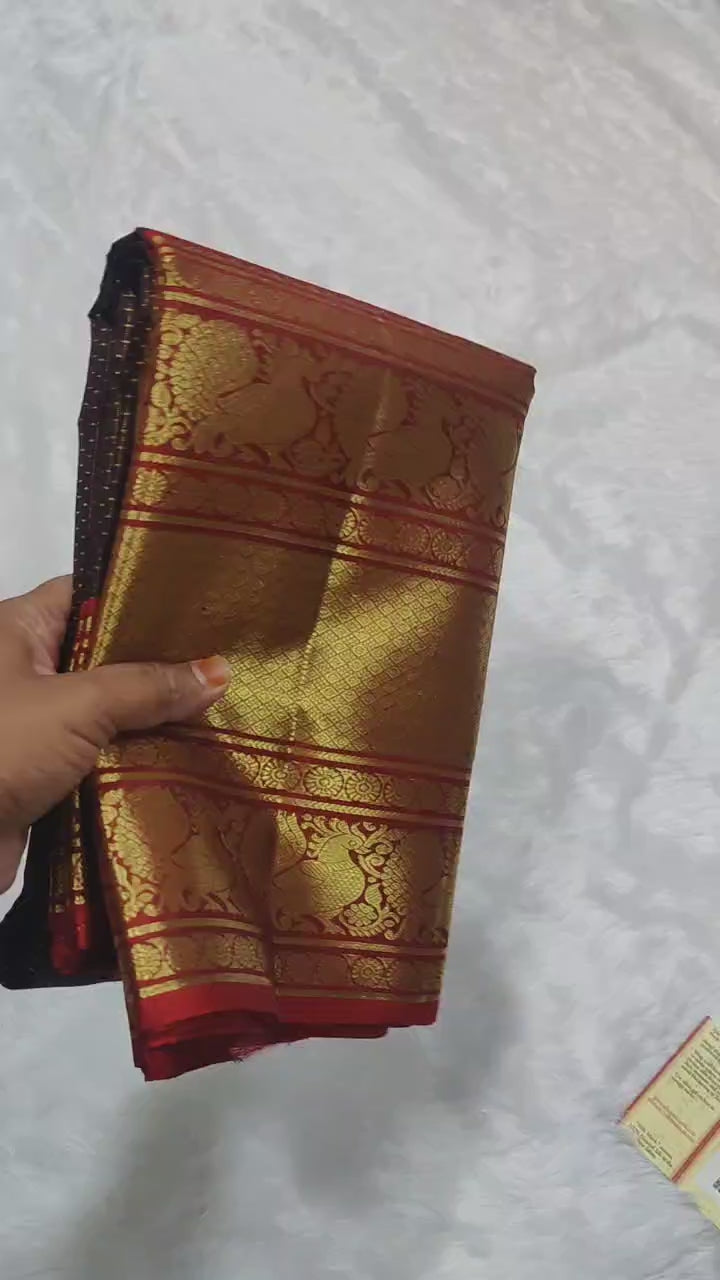 Classic Coffee Brown & Brick Red Kanchipuram Handloom Silk Saree SS26253