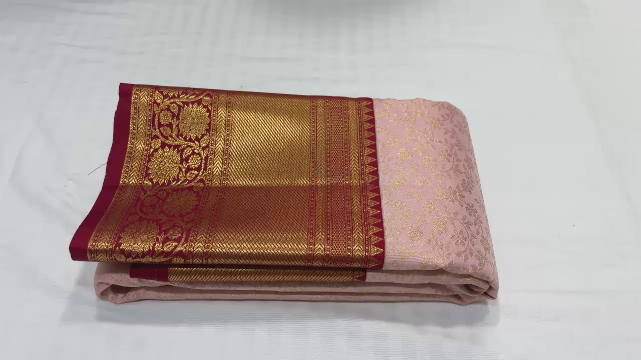 Classic Pastel Rose & Red Bridal Elegance Kanchipuram Tissue Handloom Silk Saree SS24183