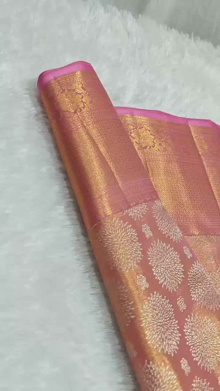 Classic Rose Bridal Elegance Kanchipuram Handloom Silk Saree SS25291