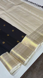 Load and play video in Gallery viewer, Classic Charcoal Black &amp; Maroon White 2gm Zari Elegance Kanchipuram Handloom Silk Saree SS28279
