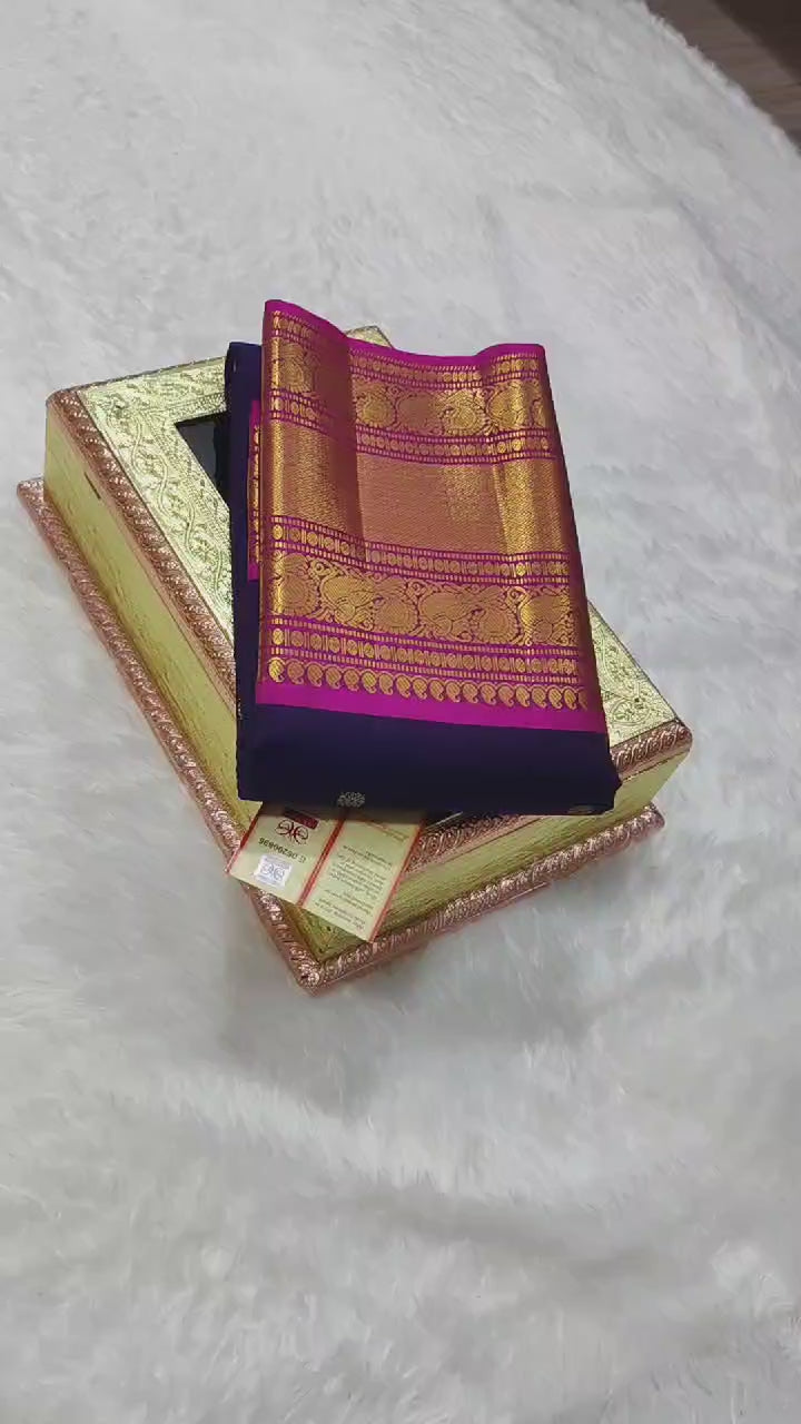 Classic Navy Blue & Deep Pink 1gm Zari Elegance Kanchipuram Handloom Silk Saree SS24618