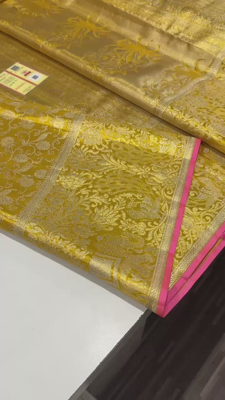 Classic Gold Brocade Bridal Elegance Kanchipuram Tissue Handloom Silk Saree SS23721