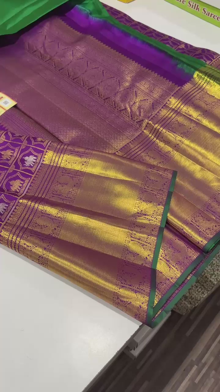 Classic Vadamalli & Deep Green Elegance Kanchipuram Handloom Silk Saree SS24833