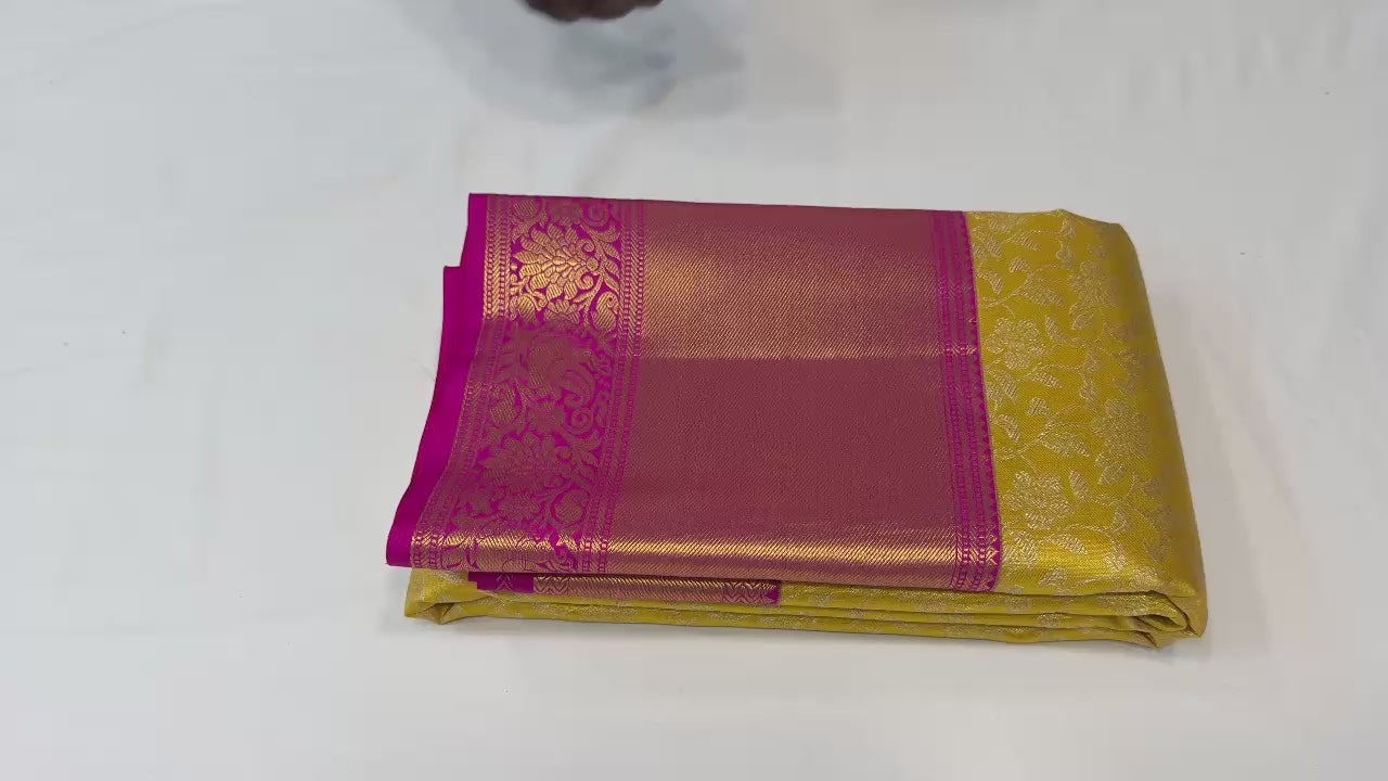 Classic Golden Yellow & Pink Tissue Kuttu Bridal Elegance Kanchipuram Handloom Silk Saree SS25280