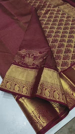 Load and play video in Gallery viewer, Classic Mahogany Red 2gm Zari Bridal Elegance Kanchipuram Handloom Silk Saree SS25723
