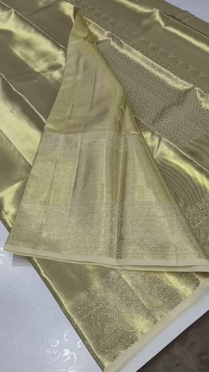 Pastel Green 2gm Zari Tissue Brocade Elegance Kanchipuram Handloom Silk Saree SS24242