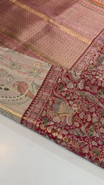 Load and play video in Gallery viewer, Classic Golden Cream &amp; Barn Red 2gm Zari Brocade Meenakari Tissue Bridal Elegance Kanchipuram Handloom Silk Saree SS28261
