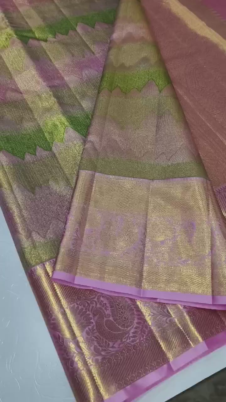 Classic Pastel Pink & Green Antique 2gm Zari Bridal Elegance Kanchipuram Handloom Silk Saree SS24626