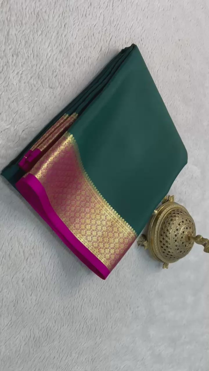 Classic Bottle Green & Hot Pink Elegance Mysore Silk Saree SS24646