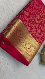 Load and play video in Gallery viewer, Classic Fiery Red Brocade Elegance Mysore Silk Saree SS23904
