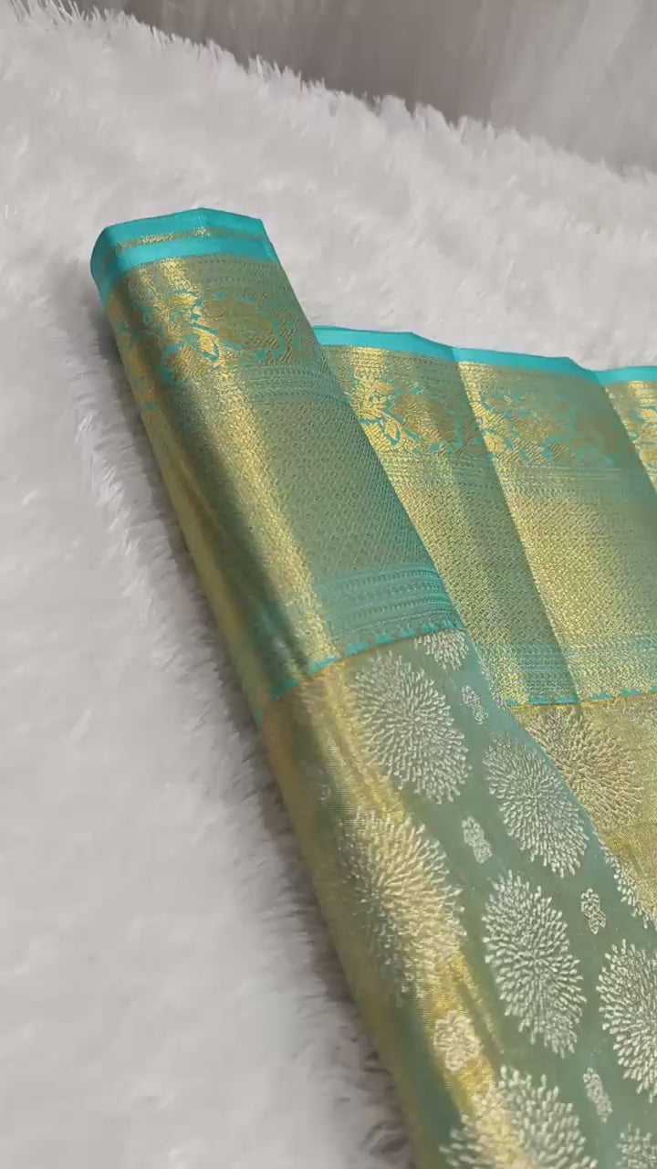 Classic Sky Blue Bridal Elegance Kanchipuram Handloom Silk Saree SS25285