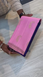 Load and play video in Gallery viewer, Classic Royal Blue &amp; Baby Pink Half Design Kanchipuram Handloom Silk Saree SS26254
