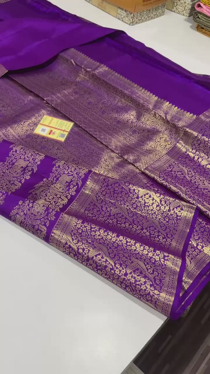 Classic Violet Brocade Bridal Elegance Kanchipuram Handloom Silk Saree SS23715