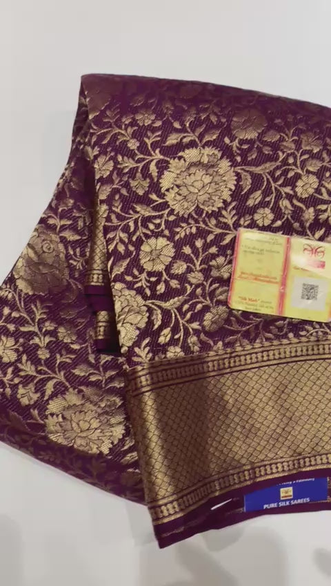 Classic Plum Elegance Khaddi Banarasi Crepe Silk Saree SS25939