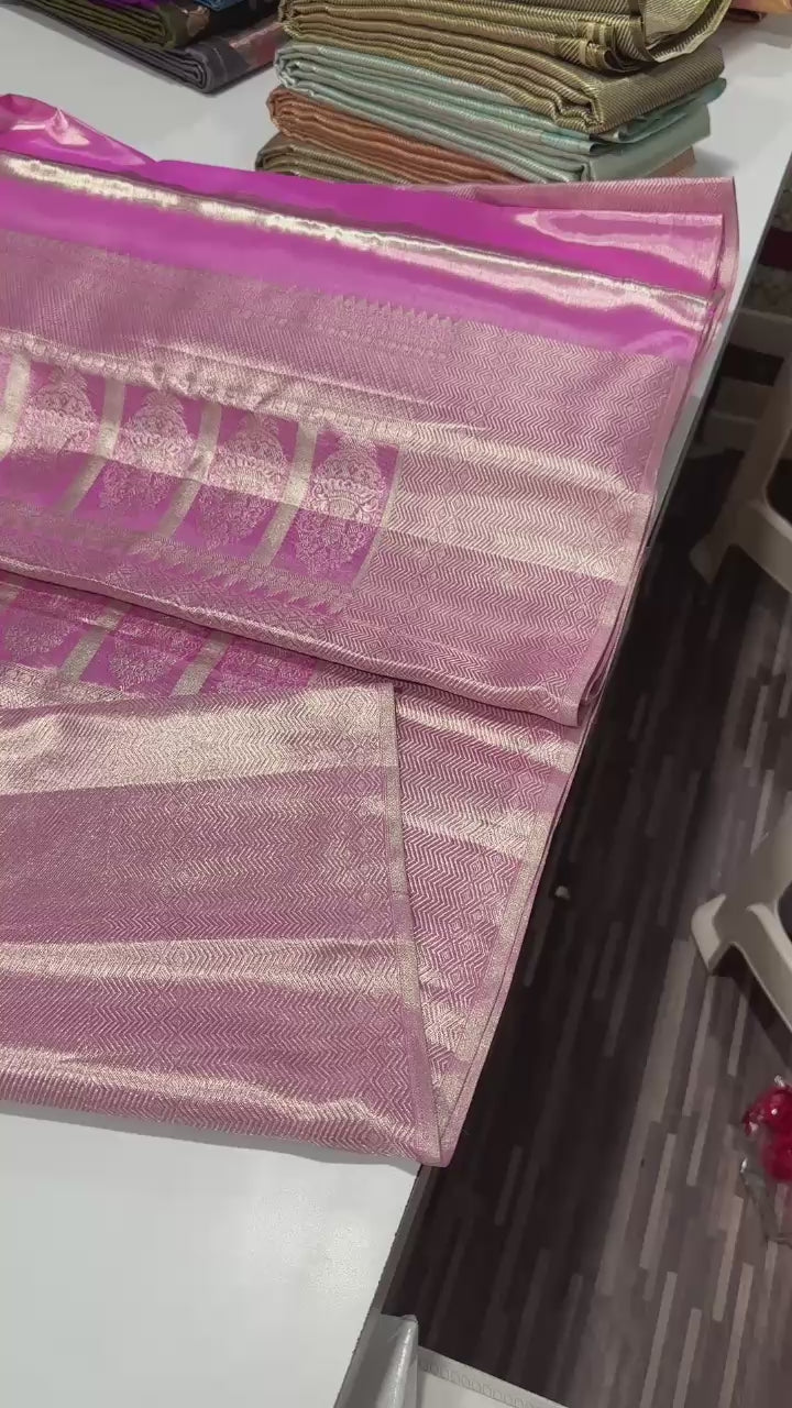 Classic Pink Gold Tissue Bridal Elegance Kanchipuram Tissue Handloom Silk Saree SS23879