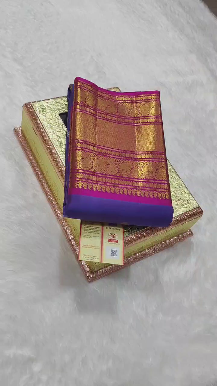 Classic Bluish Violet & Deep Pink 1gm Zari Elegance Kanchipuram Handloom Silk Saree SS24617