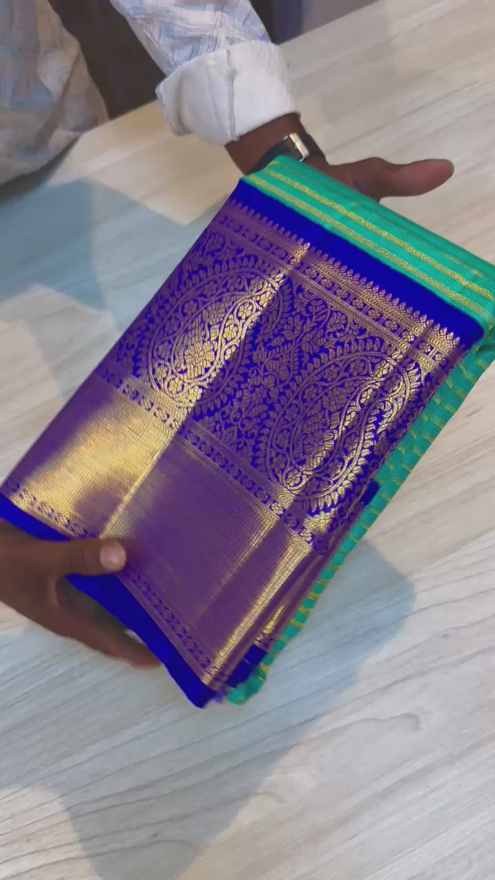 Classic Sea Green & Royal Blue 2gm Zari Bridal Elegance Kanchipuram Handloom Silk Saree SS24662