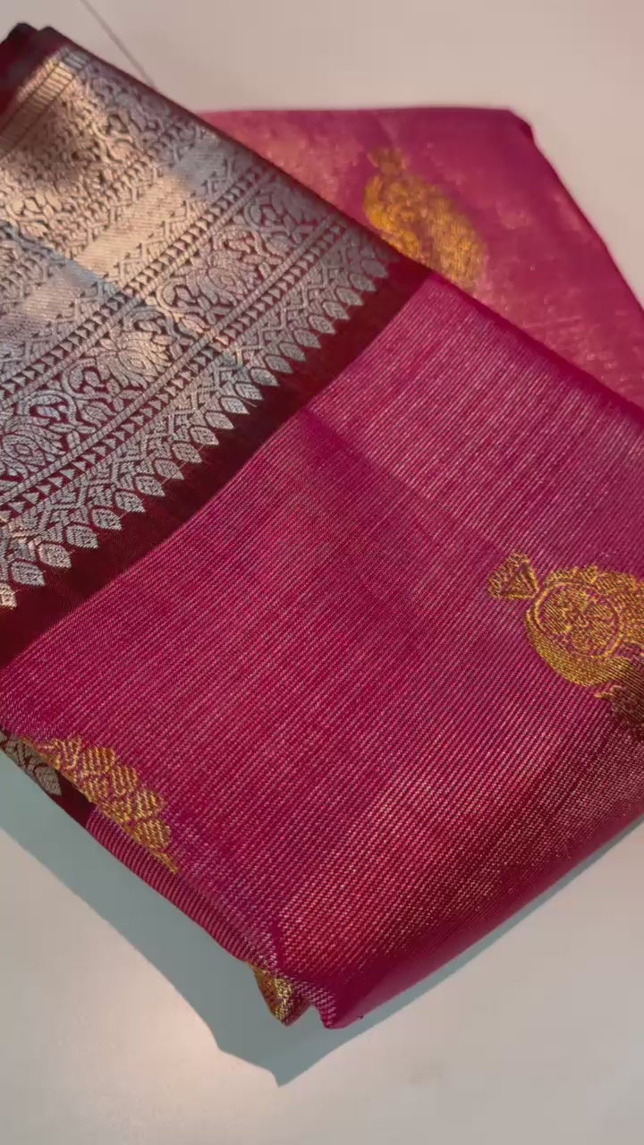 Deep Pink & Plum Elegance Kanchipuram Tissue Handloom Silk Saree SS25377
