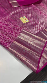 Load and play video in Gallery viewer, Classic Ruby Pink Brocade Tissue Bridal Elegance Kanchipuram Handloom Silk Saree SS25266
