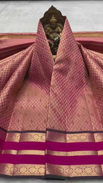 Load and play video in Gallery viewer, Classic Rosy Red 2gm Zari Bridal Elegance Kanchipuram Handloom Silk Saree SS27180
