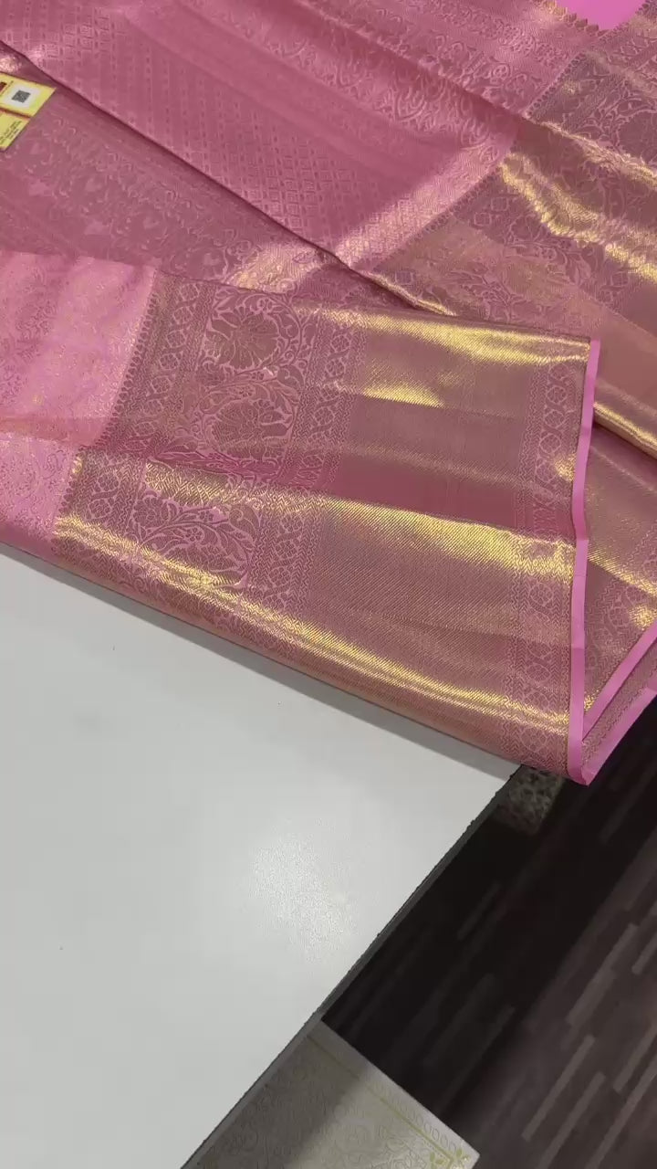 Classic Pink Brocade Bridal Elegance Kanchipuram Tissue Handloom Silk Saree SS23724