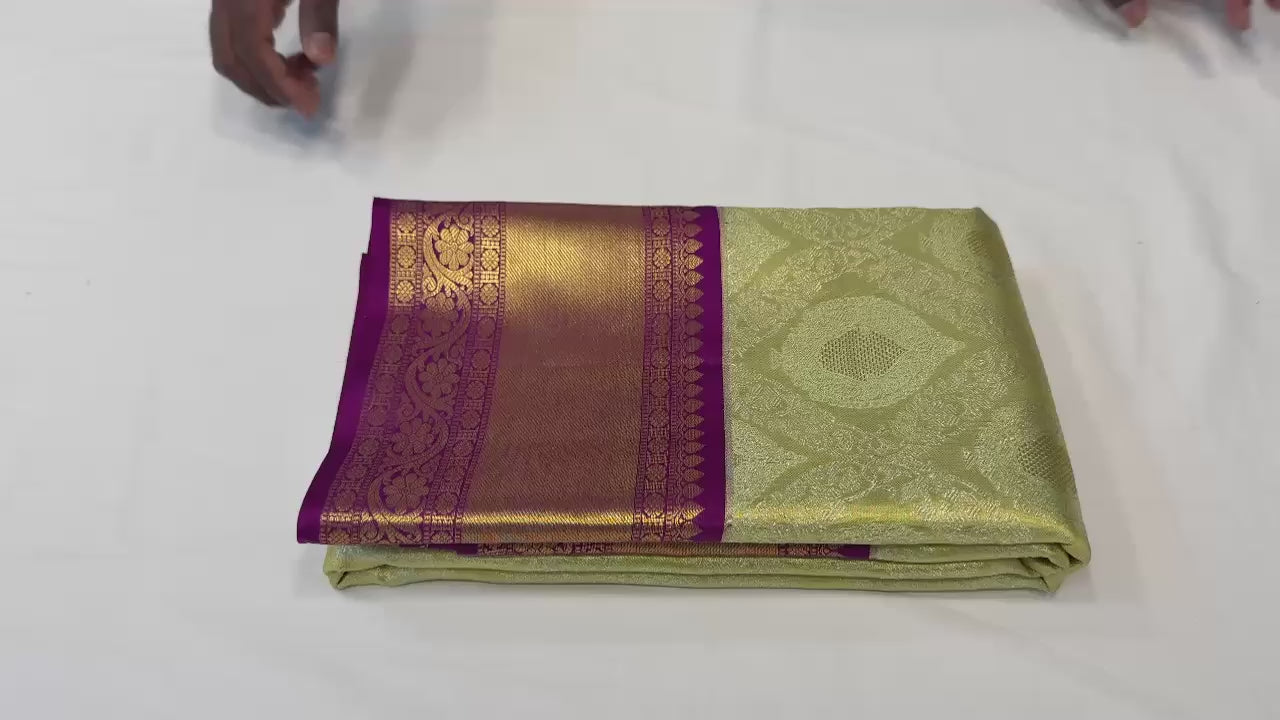 Classic Pastel Green & Berry Plum Tissue Kuttu Bridal Elegance Kanchipuram Handloom Silk Saree SS25281