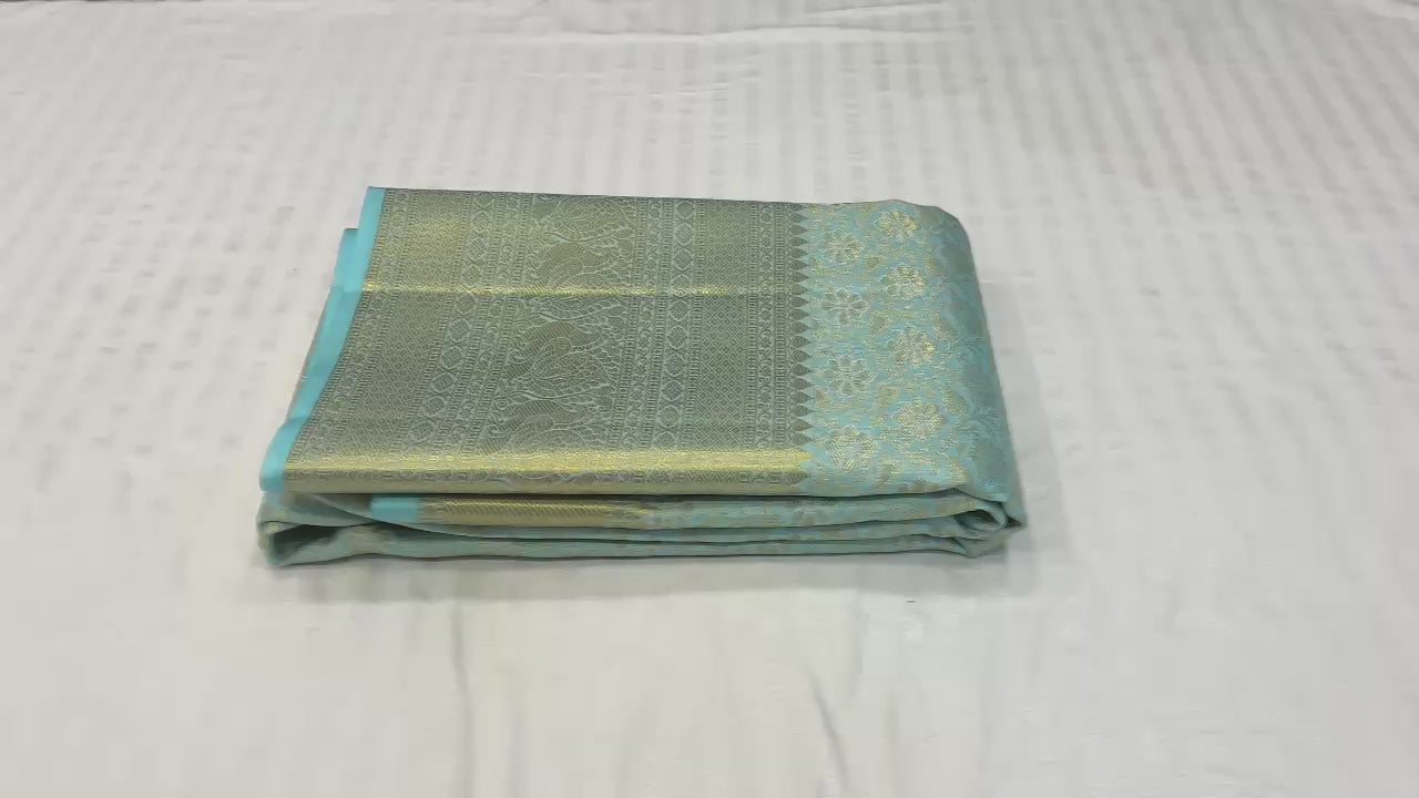Classic Aqua Tissue Kuttu Bridal Elegance Kanchipuram Handloom Silk Saree SS25288