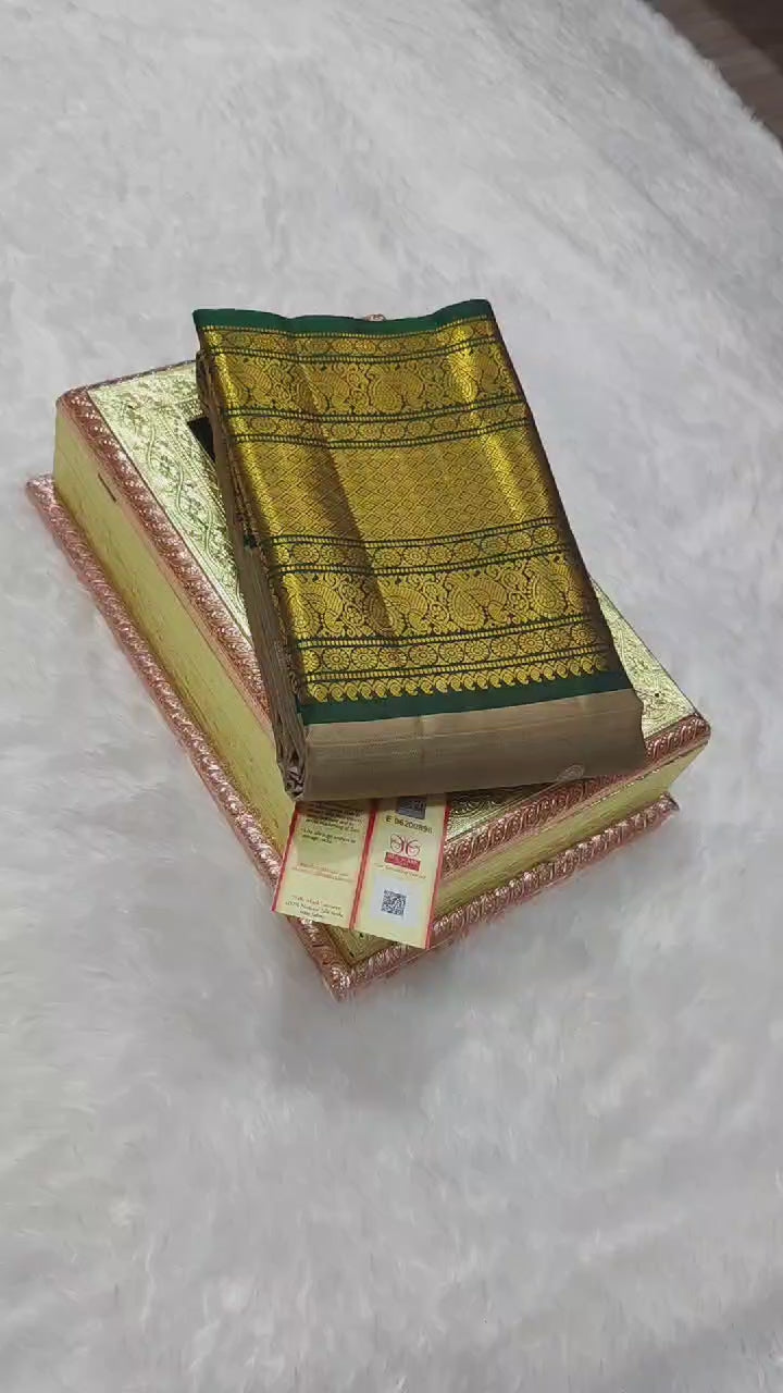 Classic Cocoa & Pine Green 1gm Zari Elegance Kanchipuram Handloom Silk Saree SS24616