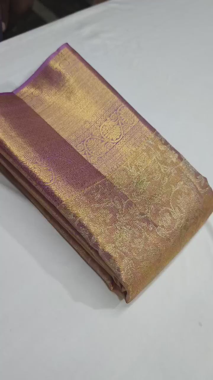 Classic Gold & Lavender Bridal Elegance Kanchipuram Handloom Silk Saree SS24593