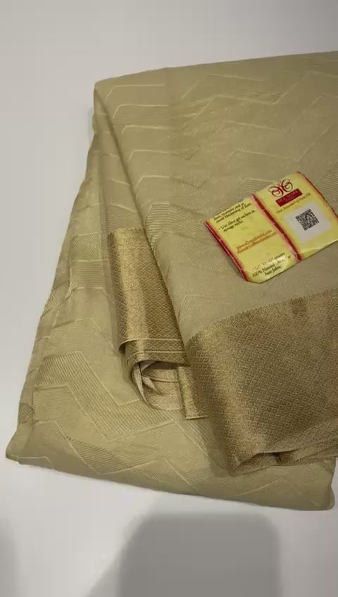 Classic Oatmeal Cream Elegance Khadi Banarasi Crepe Handloom Silk Saree SS23877