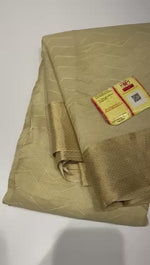 Load and play video in Gallery viewer, Classic Oatmeal Cream Elegance Khadi Banarasi Crepe Handloom Silk Saree SS23877
