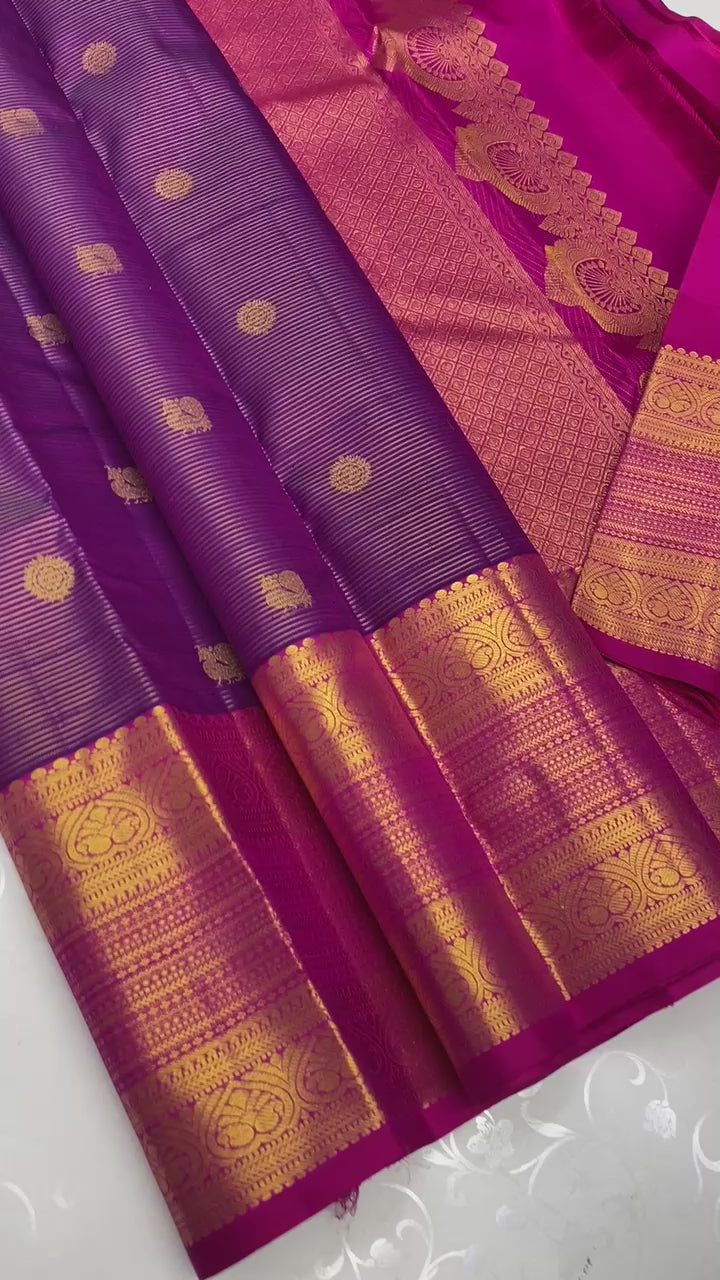 Classic Purple & Dark Cerise Pink 2gm Zari Elegance Kanchipuram Handloom Silk Saree SS23629