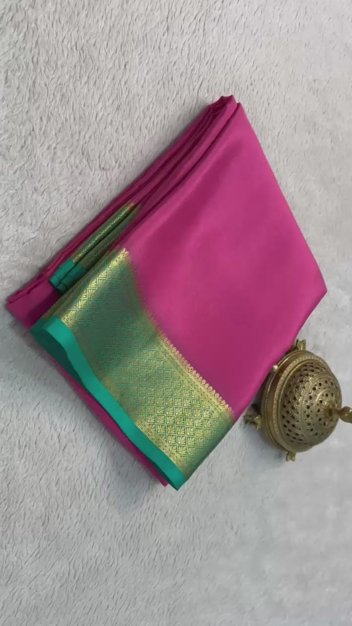 Classic Deep Pink & Teal Green Elegance Mysore Silk Saree SS24644