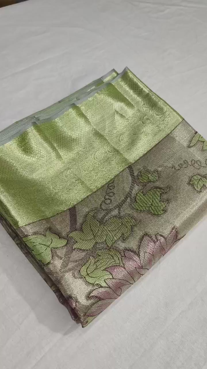 Classic Silver & Antique Green 4D design Bridal Elegance Kanchipuram Handloom Silk Saree SS24596