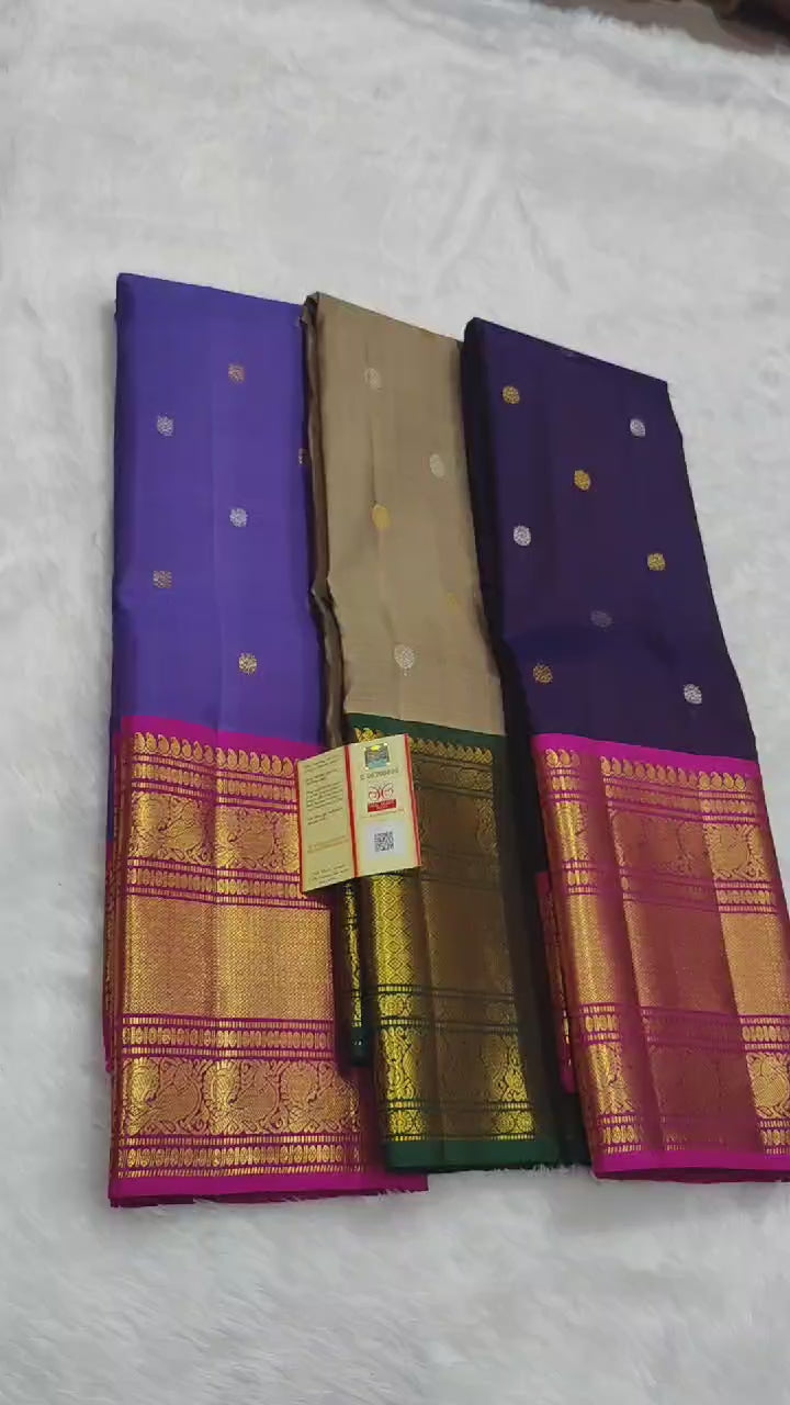 Classic Navy Blue & Deep Pink 1gm Zari Elegance Kanchipuram Handloom Silk Saree SS24618