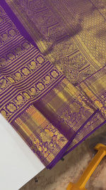 Load and play video in Gallery viewer, Classic Eminence Violet Brocade Bridal Elegance Kanchipuram Handloom Silk Saree SS28152

