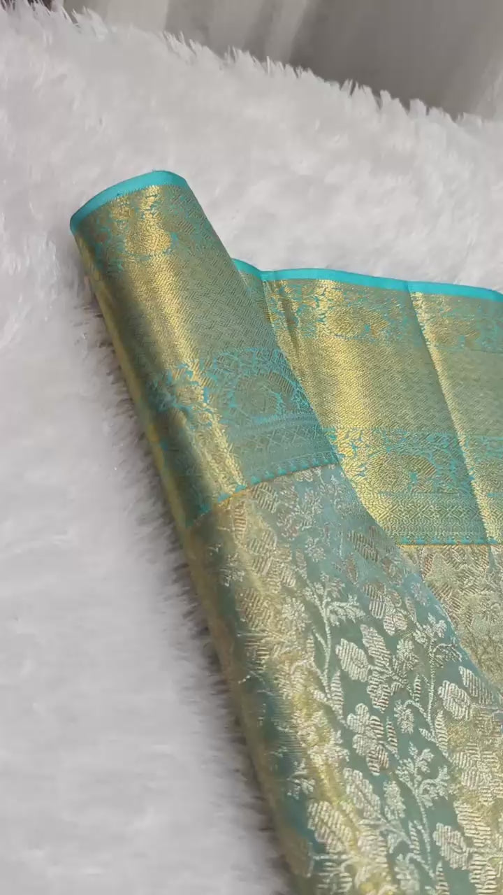 Classic Sky Blue Bridal Elegance Kanchipuram Handloom Silk Saree SS25289