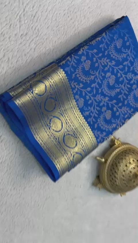 Classic Cobalt Blue Brocade Elegance Mysore Silk Saree SS23900