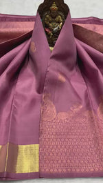 Load and play video in Gallery viewer, Classic Mauve Cocoa 2gm Zari Elegance Kanchipuram Handloom Silk Saree SS25441
