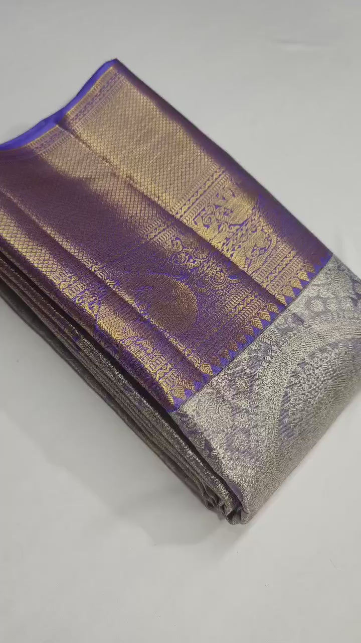 Classic Silver & Lavender Bridal Elegance Kanchipuram Handloom Silk Saree SS24591