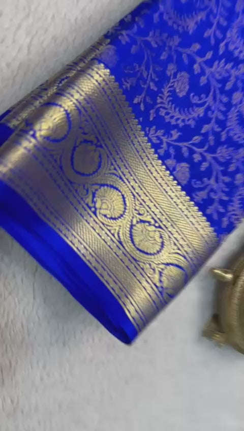 Classic Robin Blue Brocade Elegance Mysore Silk Saree SS23905