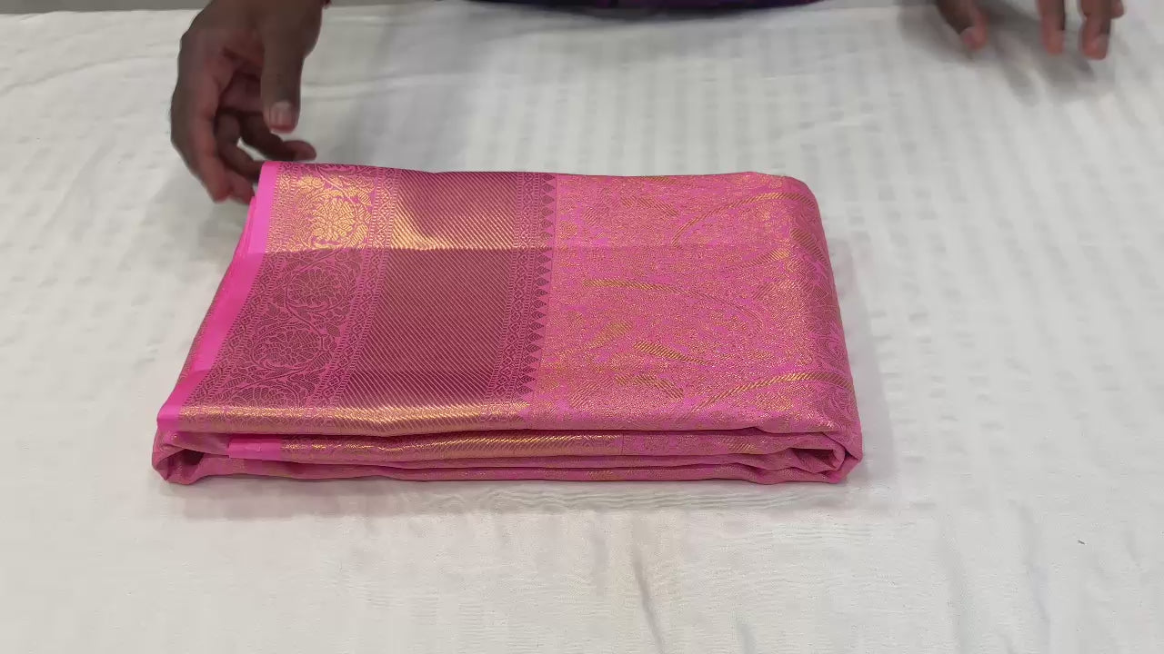 Classic Hot Pink Tissue Kuttu Bridal Elegance Kanchipuram Handloom Silk Saree SS25287
