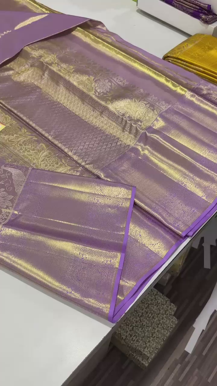 Classic Lavender Bridal Elegance Kanchipuram Handloom Silk Saree SS24674