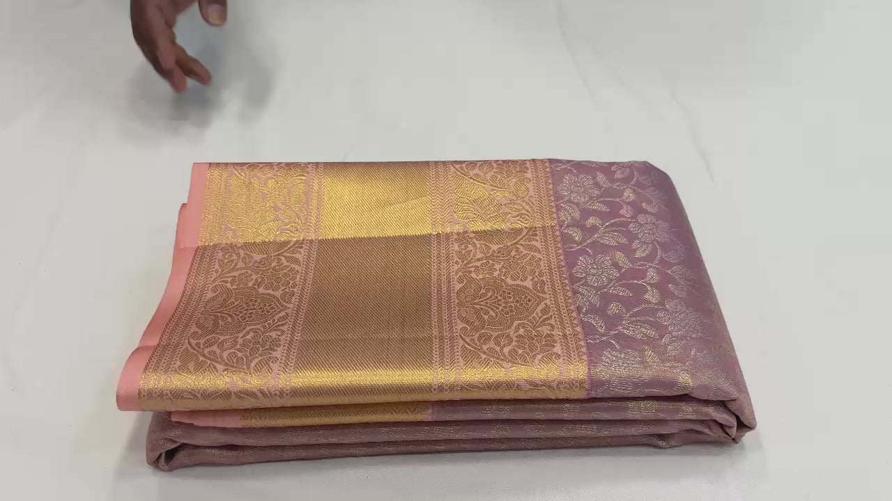 Classic Mauve & Peach Tissue Kuttu Bridal Elegance Kanchipuram Handloom Silk Saree SS25290