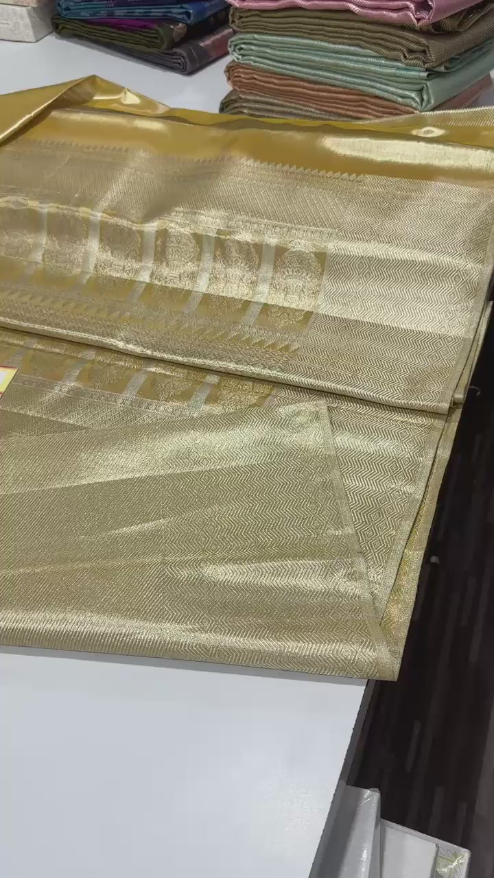 Classic Antique Gold Tissue Bridal Elegance Kanchipuram Tissue Handloom Silk Saree SS23878