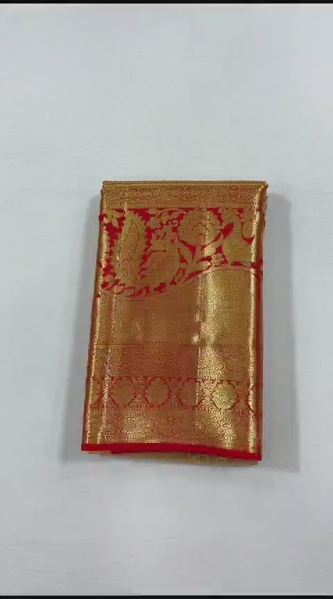 Pastel Rose Gold & Dark Red Bridal Elegance Kanchipuram Handloom Silk Saree SS16454