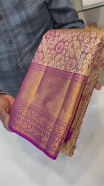 Load and play video in Gallery viewer, Classic Violet Bridal Elegance Kanchipuram Tissue Handloom Silk Saree SS26008

